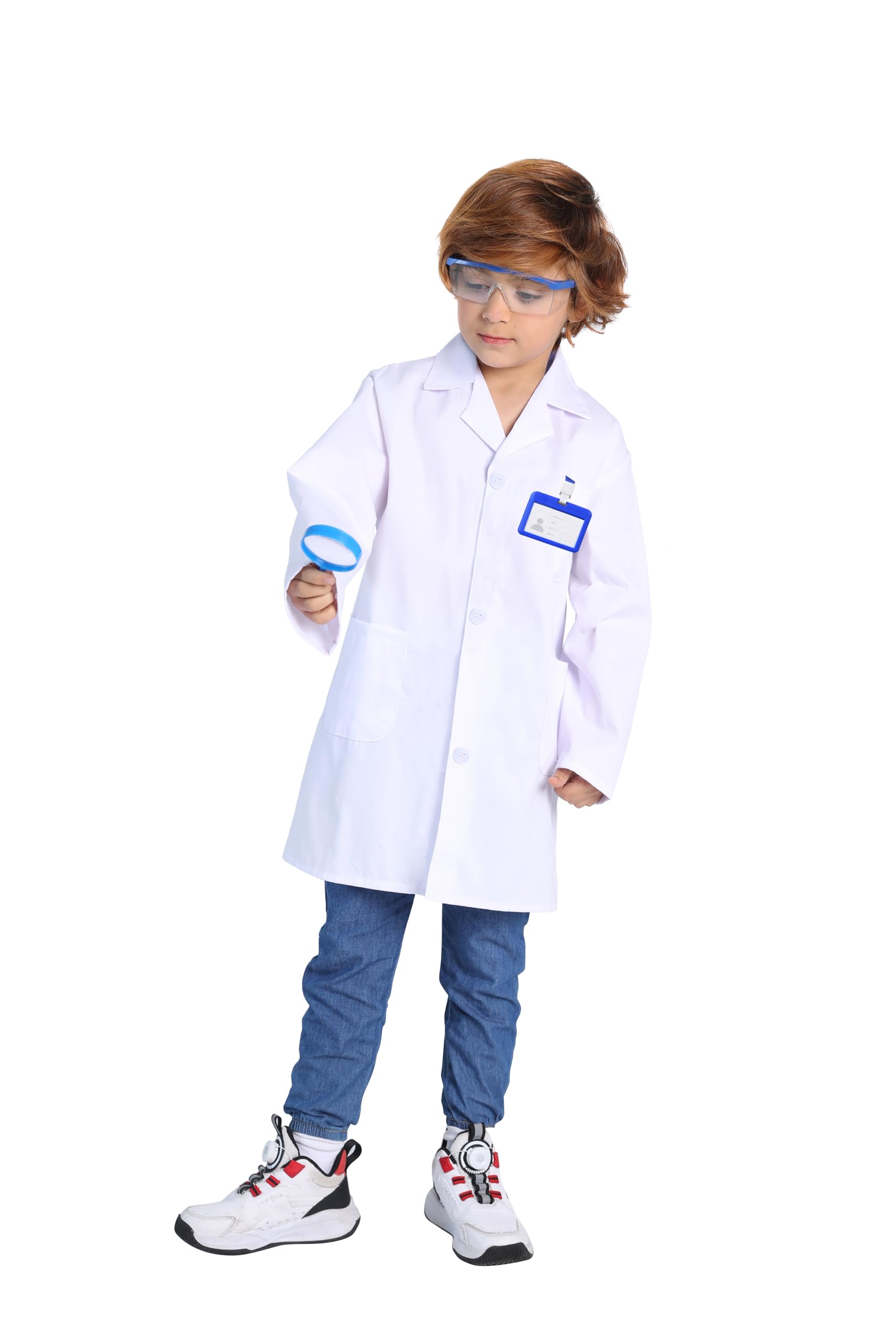 TOGROP 4-Piece Kids Lab Coat Costume - Thick White Doctor Scientist Dress-Up Set for Ages 3-12