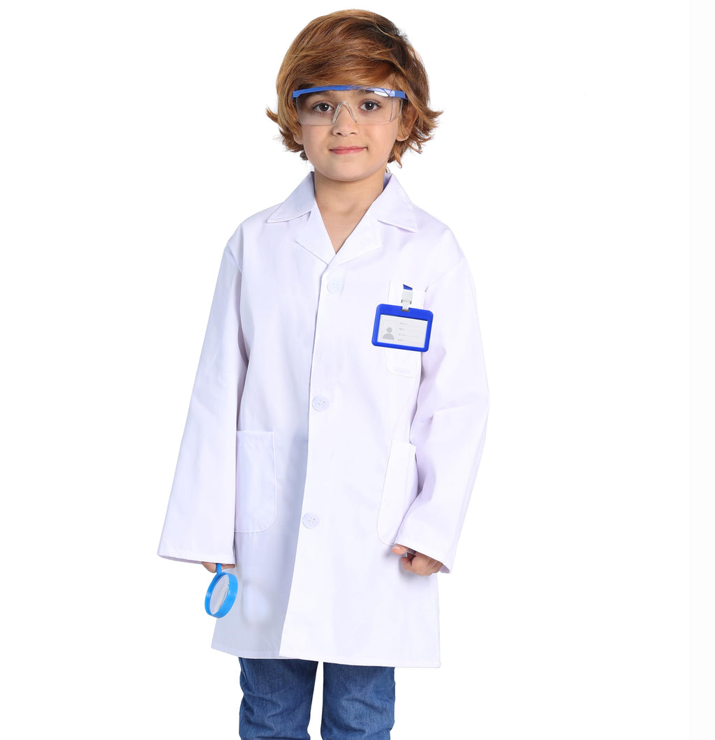 TOGROP 4-Piece Kids Lab Coat Costume Set – White, Goggles, ID Holder & Magnifier for Ages 3-12