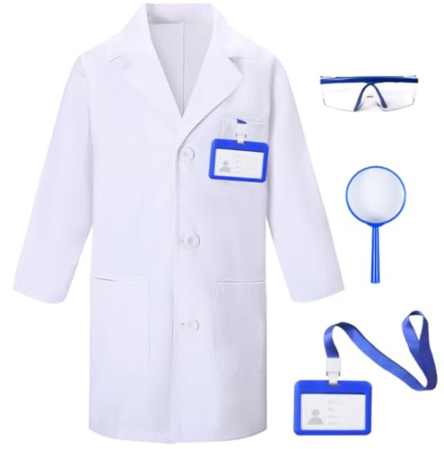 TOGROP Kids Doctor & Scientist Lab Coat Set - 4-Piece Thick White Costume for Ages 3-12
