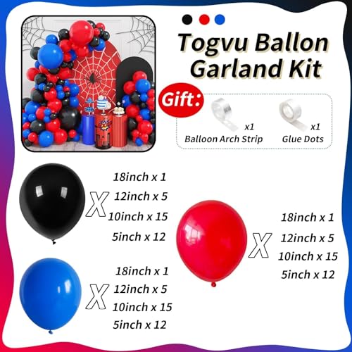 Togvu 101-Piece Red Blue Black Balloon Arch Garland Kit – Matte Latex Balloons for Birthday, Graduation, Party Decorations