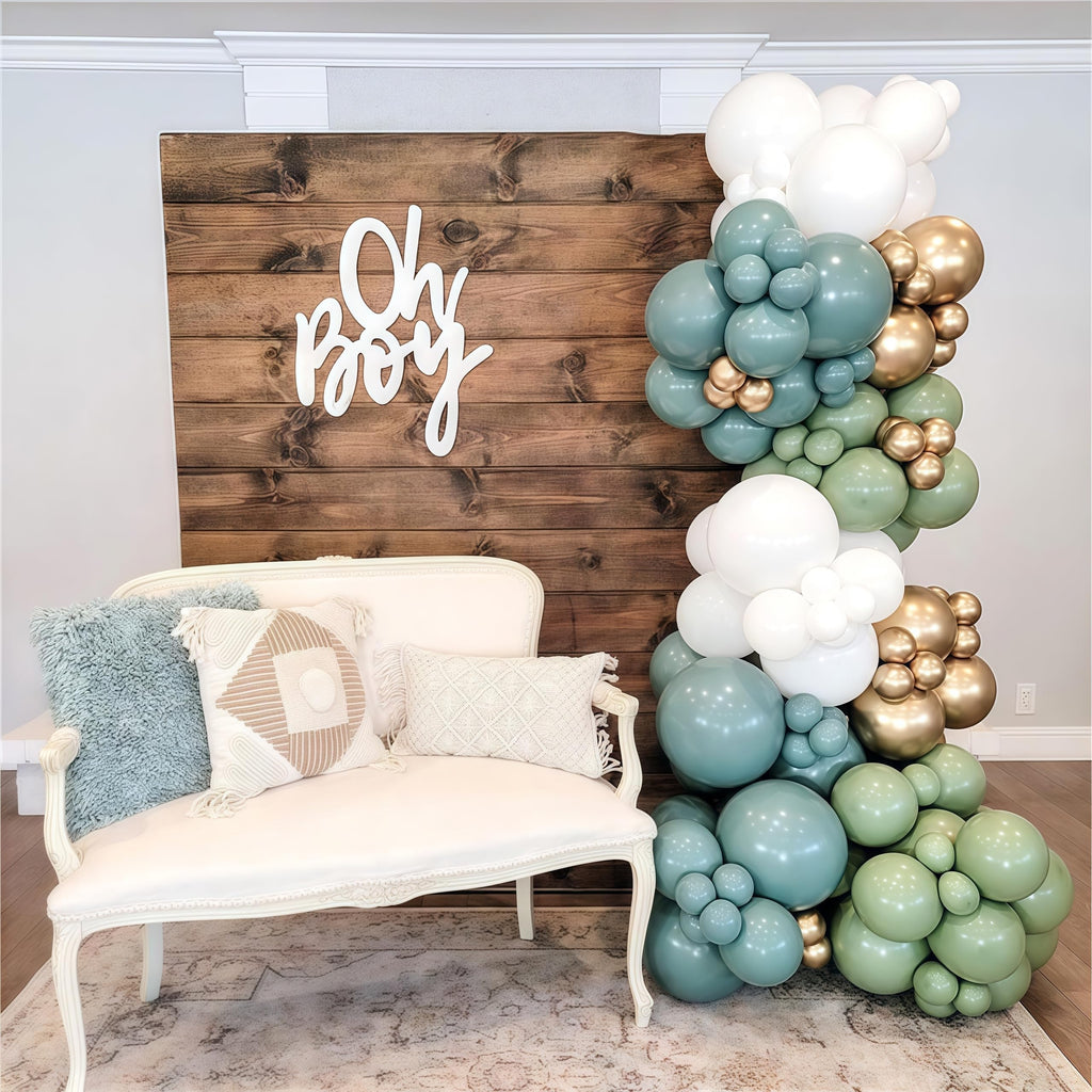 Togvu 107-Piece Dusty Sage Green Slate Blue Gold Balloon Garland Kit – Boho Pastel Balloon Arch for Birthday Wedding Baby Shower
