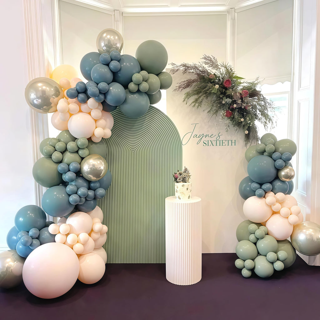 Togvu 107-Piece Dusty Sage Green Slate Blue Gold Balloon Garland Kit – Boho Pastel Balloon Arch for Birthday Wedding Baby Shower