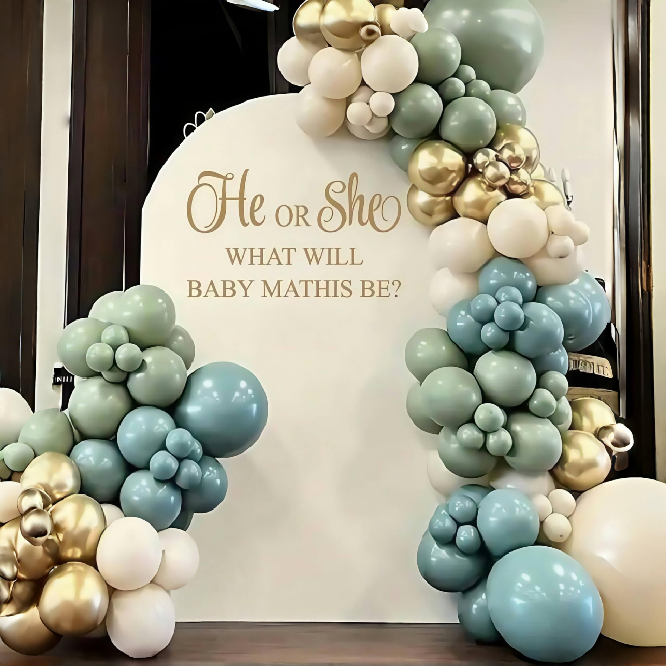 Togvu 107-Piece Dusty Sage Green Slate Blue Gold Balloon Garland Kit – Boho Pastel Balloon Arch for Birthday Wedding Baby Shower