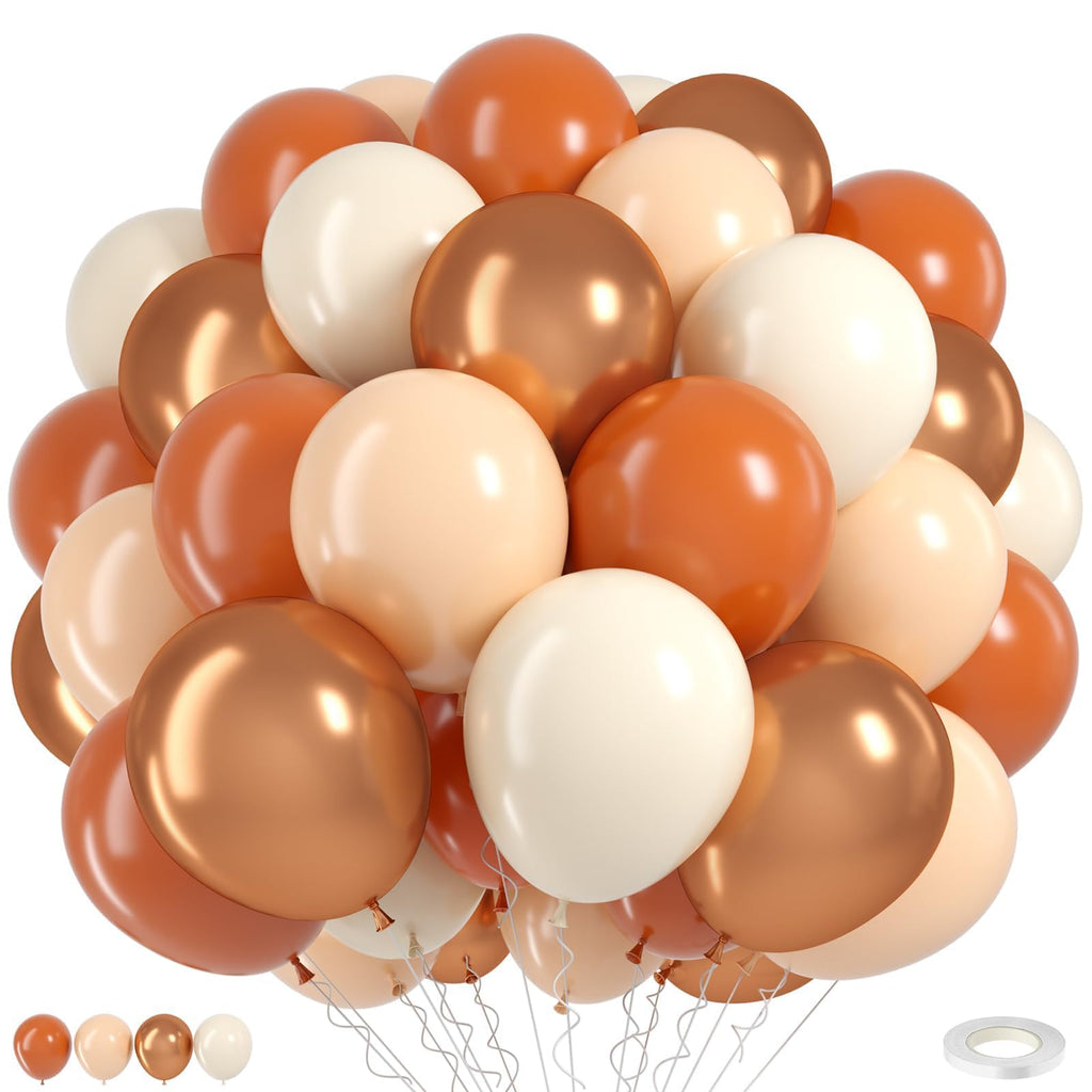 Togvu 55-Piece Burnt Orange & Gold Balloons Set, 12 Inch Latex Balloons for Fall Autumn Birthday Baby Shower Wedding Decor