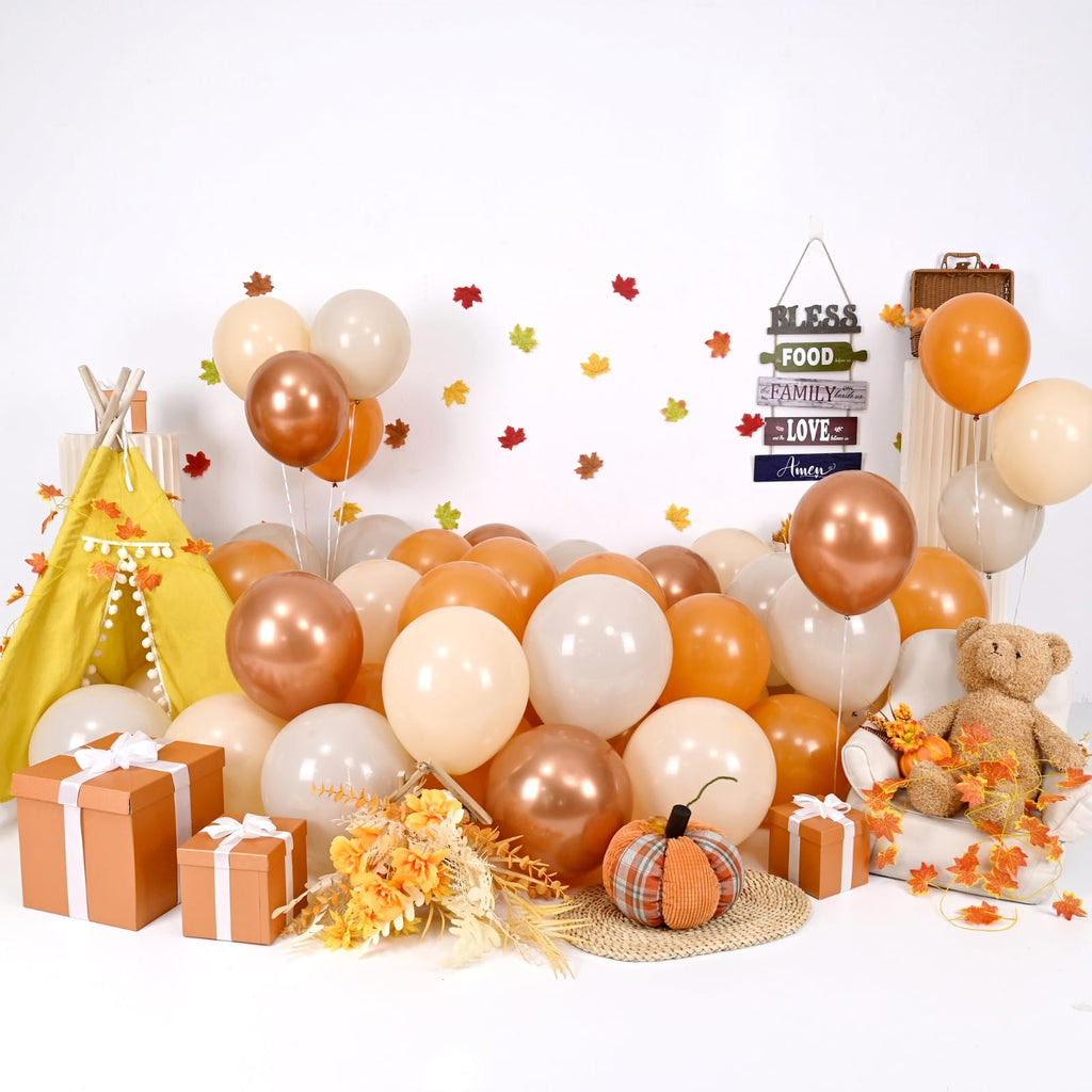 Togvu 55-Piece Burnt Orange & Gold Balloons Set, 12 Inch Latex Balloons for Fall Autumn Birthday Baby Shower Wedding Decor