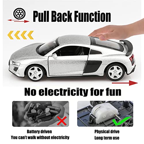 TOKAXI 1/36 Scale Audi R8 Diecast Car – Pull-Back Toy with Opening Doors