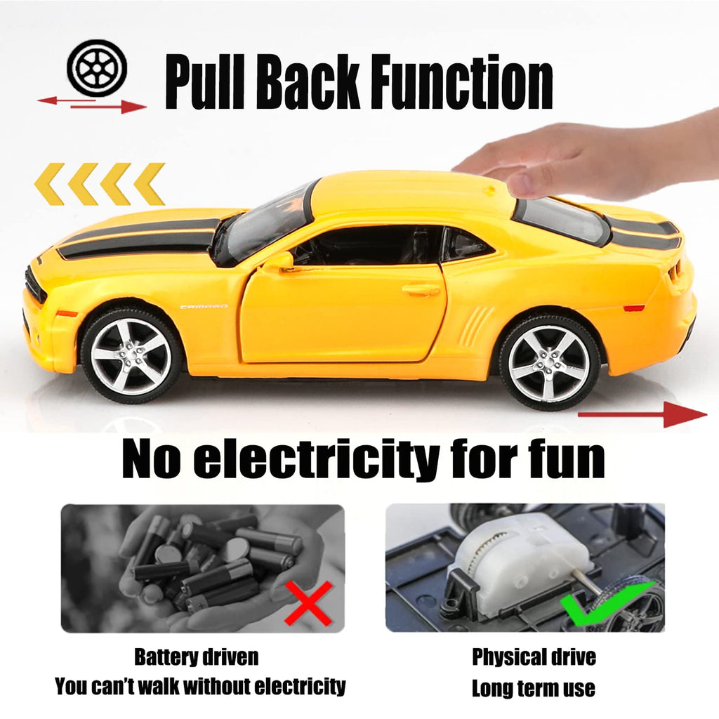 TOKAXI 1/36 Scale Chevrolet Camaro Bumblebee Diecast Pull-Back Toy Car (Yellow)