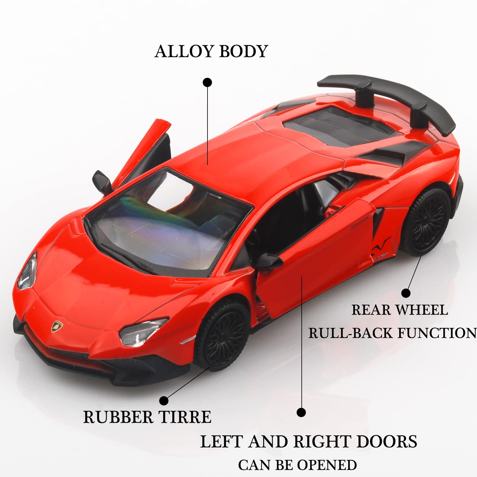TOKAXI 1/36 Scale Lamborghini Aventador LP750-4 SV Diecast Car – Pull-Back Toy with Opening Doors
