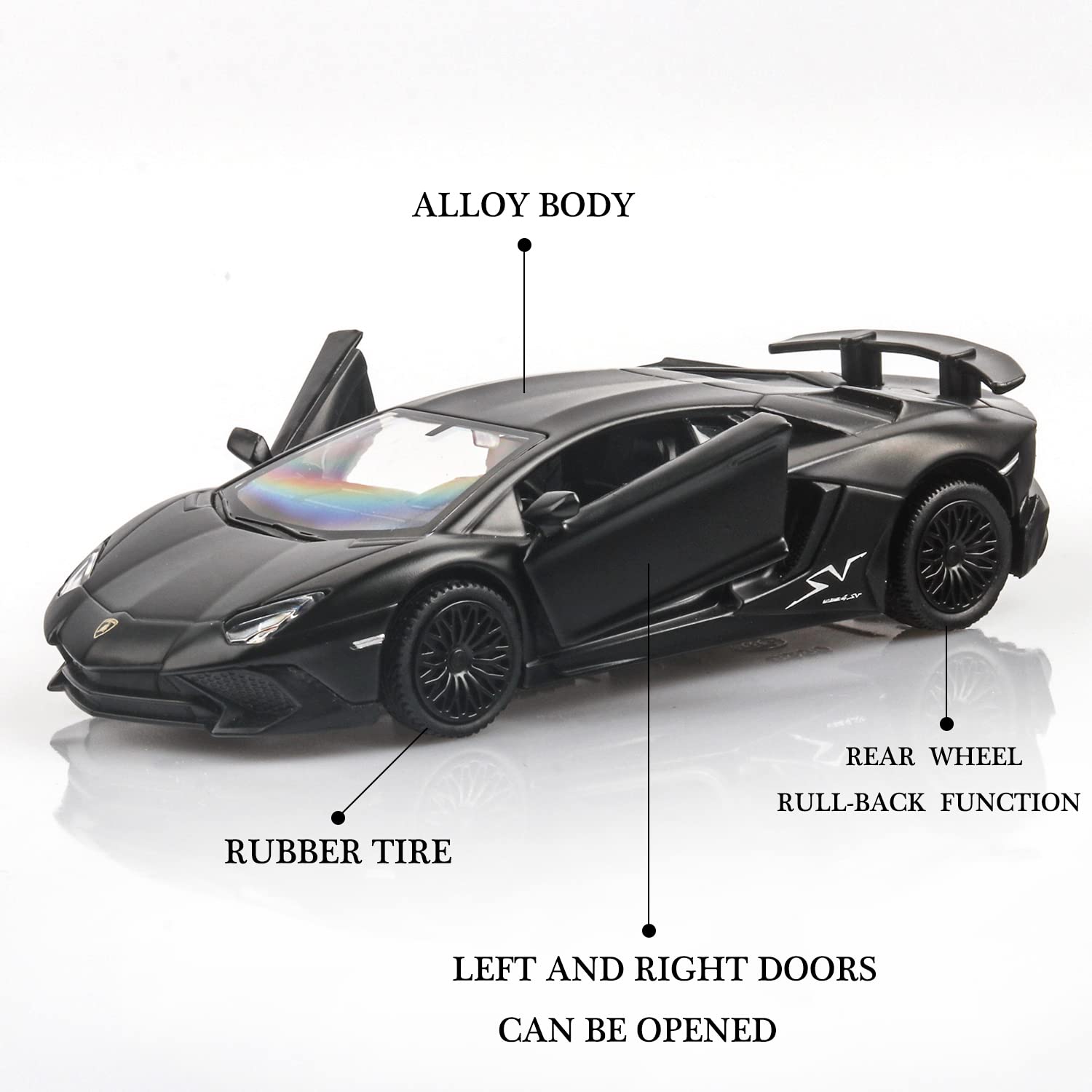 TOKAXI 1/36 Scale LP750-4 SV Diecast Car Model with Pull-Back Action and Opening Doors, Matte Finish