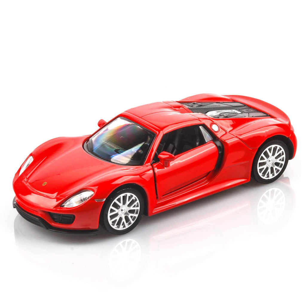 TOKAXI 1/36 Scale Porsche 918 Spyder Diecast Model Car – Pull-Back Toy with Opening Doors (Red)