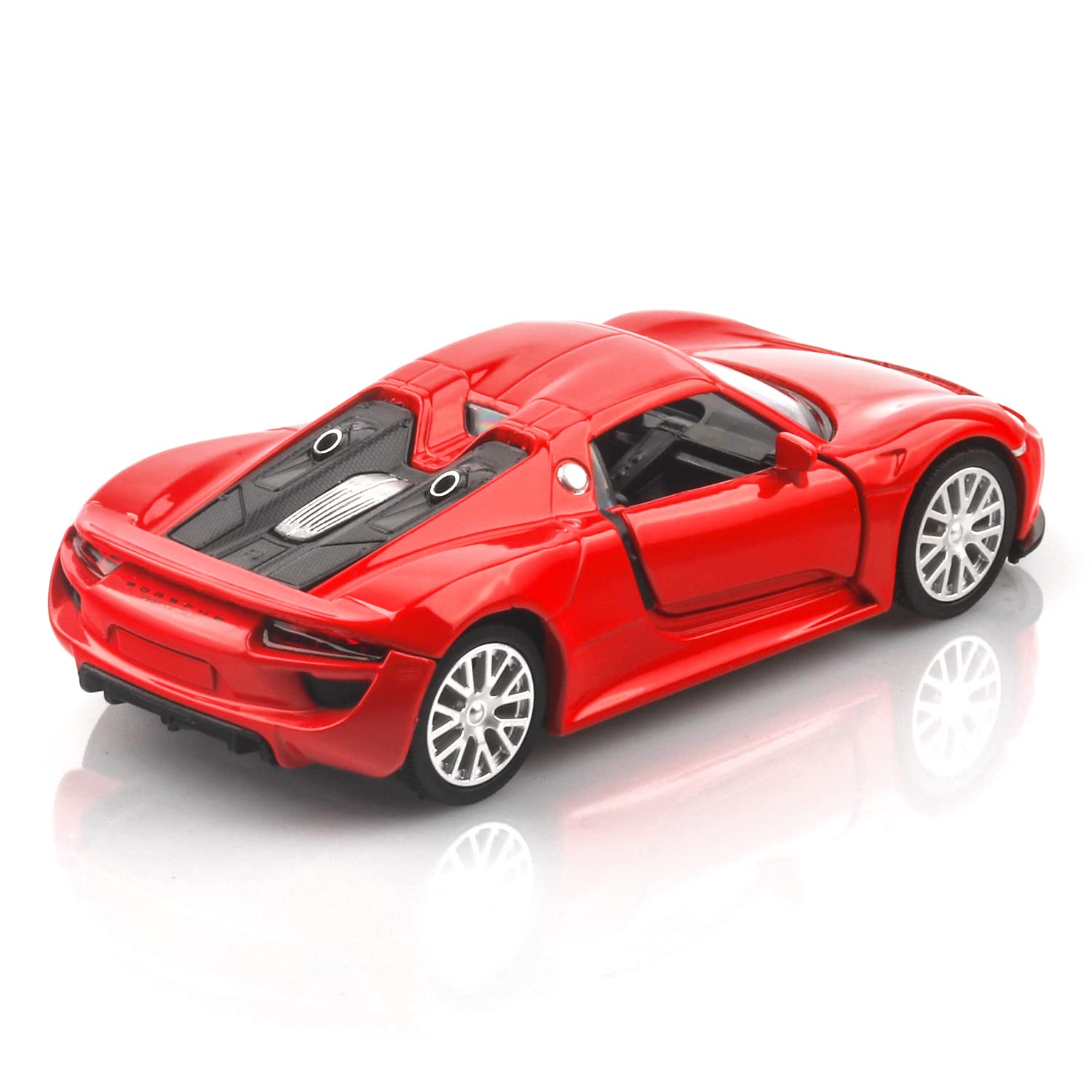 TOKAXI 1/36 Scale Porsche 918 Spyder Diecast Model Car – Pull-Back Toy with Opening Doors (Red)