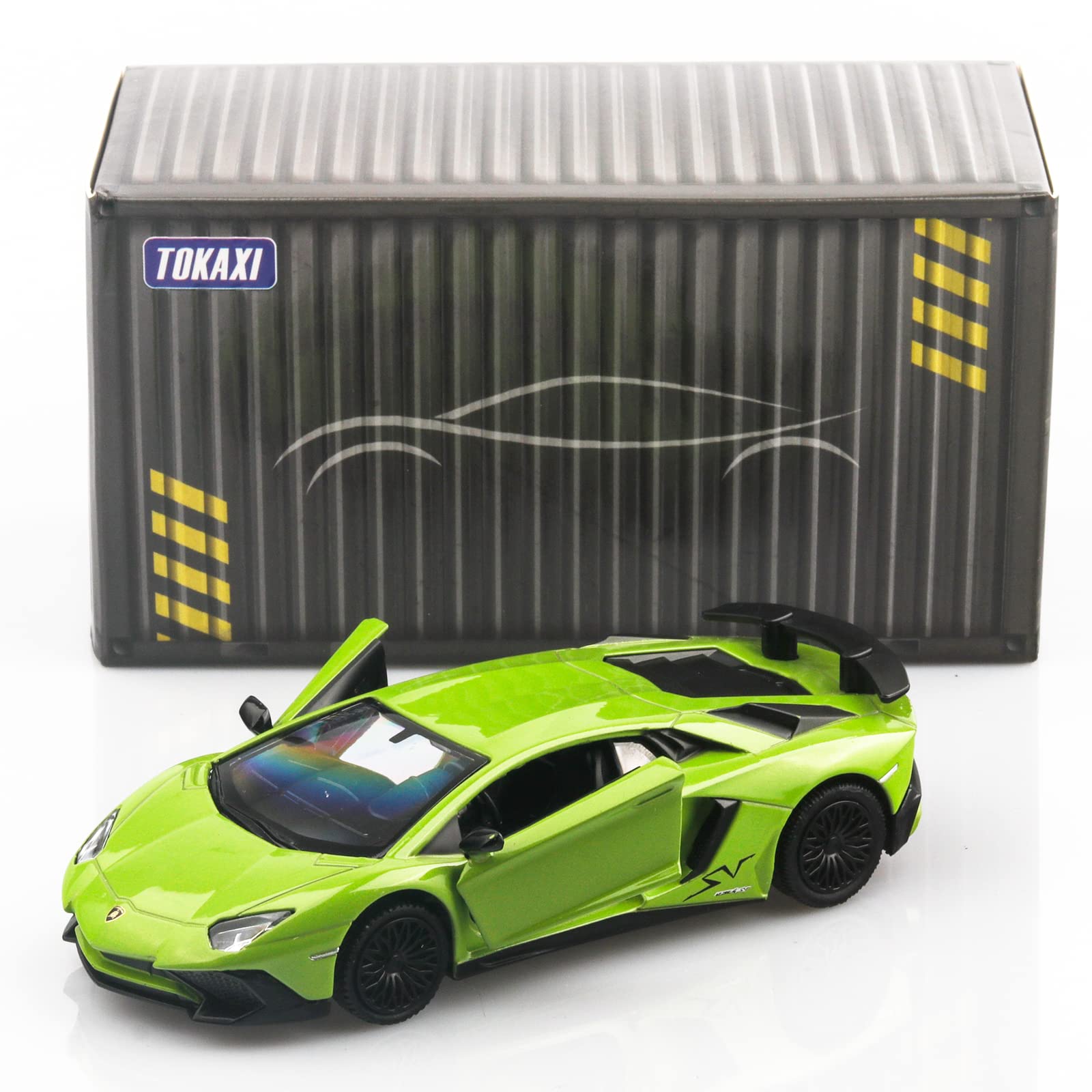 TOKAXI Lamborghini Aventador LP750-4 SV 1/36 Diecast Car - Pull Back Toy with Opening Doors, Green