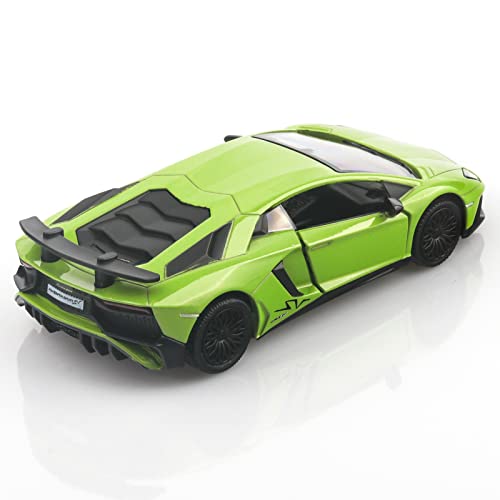 TOKAXI Lamborghini Aventador LP750-4 SV 1/36 Diecast Car - Pull Back Toy with Opening Doors, Green