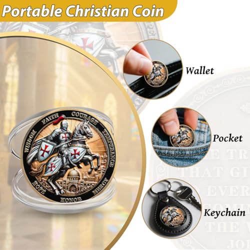 Tokenara Knights Templar Christian Challenge Coin – Philippians 4:13 Bible Verse, Zinc Alloy, 1.57 Inch, Protective Capsule