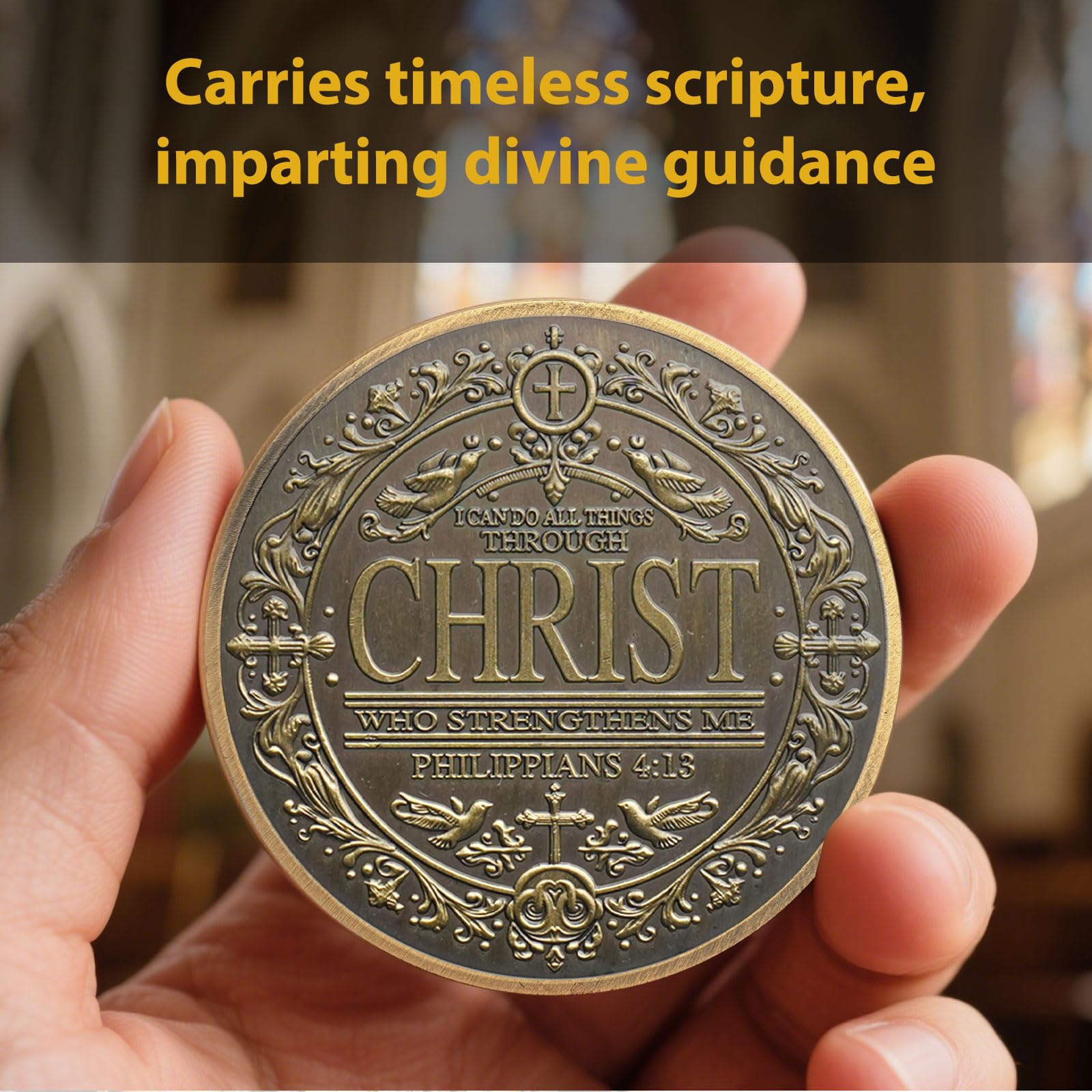 Tokenara Knights Templar Christian Challenge Coin – Philippians 4:13 Bible Verse, Zinc Alloy, 1.57 Inch, Protective Capsule
