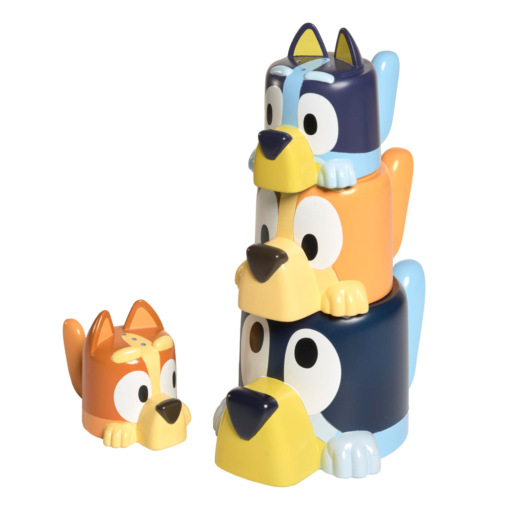 TOMY Toomies Bluey's Family Pourers - 4 Bath Cups with Bluey, Bingo, Chilli, Bandit - Stacking and Pouring Toys for Toddlers 18 Months+