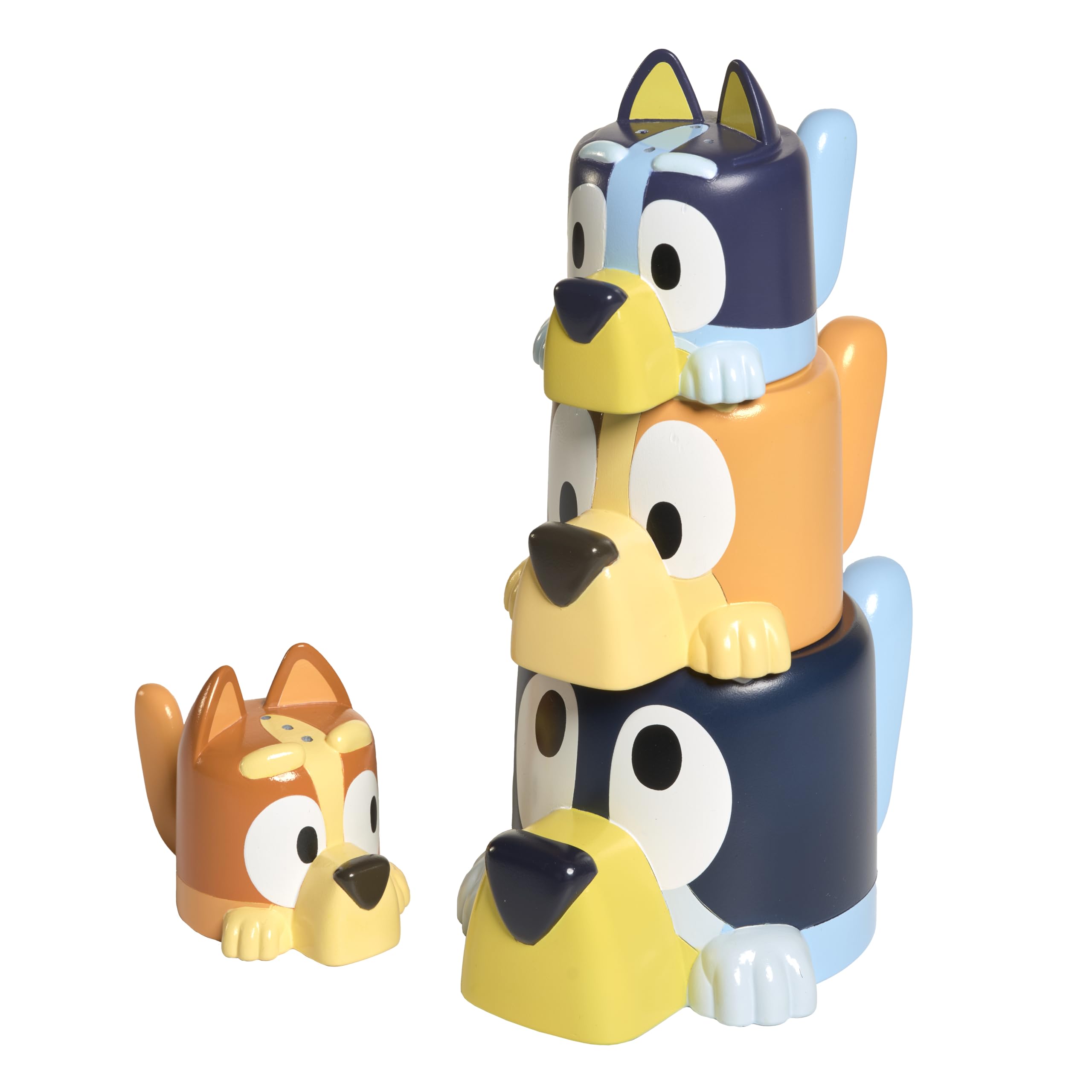 TOMY Toomies Bluey's Family Pourers - 4 Bath Cups with Bluey, Bingo, Chilli, Bandit - Stacking and Pouring Toys for Toddlers 18 Months+