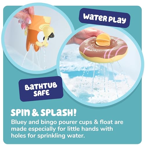TOMY Toomies Splash & Float Bluey and Bingo Water Toys - 2-in-1 Bath & Pool Set with Pour Cups and Water Wheels - Officially Licensed - Ages 18m+