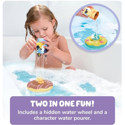 TOMY Toomies Splash & Float Bluey and Bingo Water Toys - 2-in-1 Bath & Pool Set with Pour Cups and Water Wheels - Officially Licensed - Ages 18m+