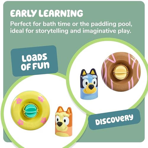 TOMY Toomies Splash & Float Bluey and Bingo Water Toys - 2-in-1 Bath & Pool Set with Pour Cups and Water Wheels - Officially Licensed - Ages 18m+