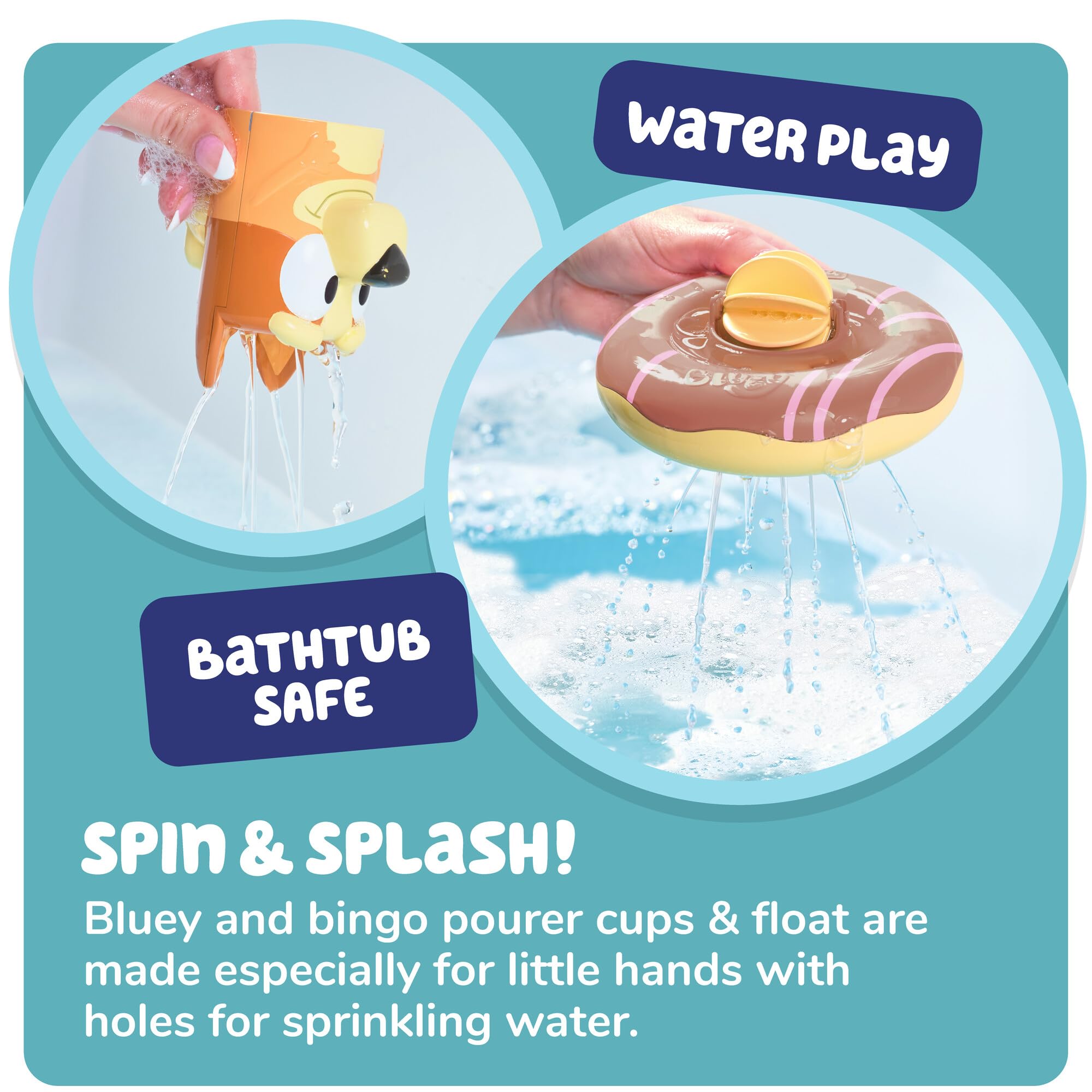 TOMY Toomies Splash & Float Bluey and Bingo Water Toys - 2-in-1 Bath & Pool Set with Pour Cups and Water Wheels - Officially Licensed - Ages 18m+