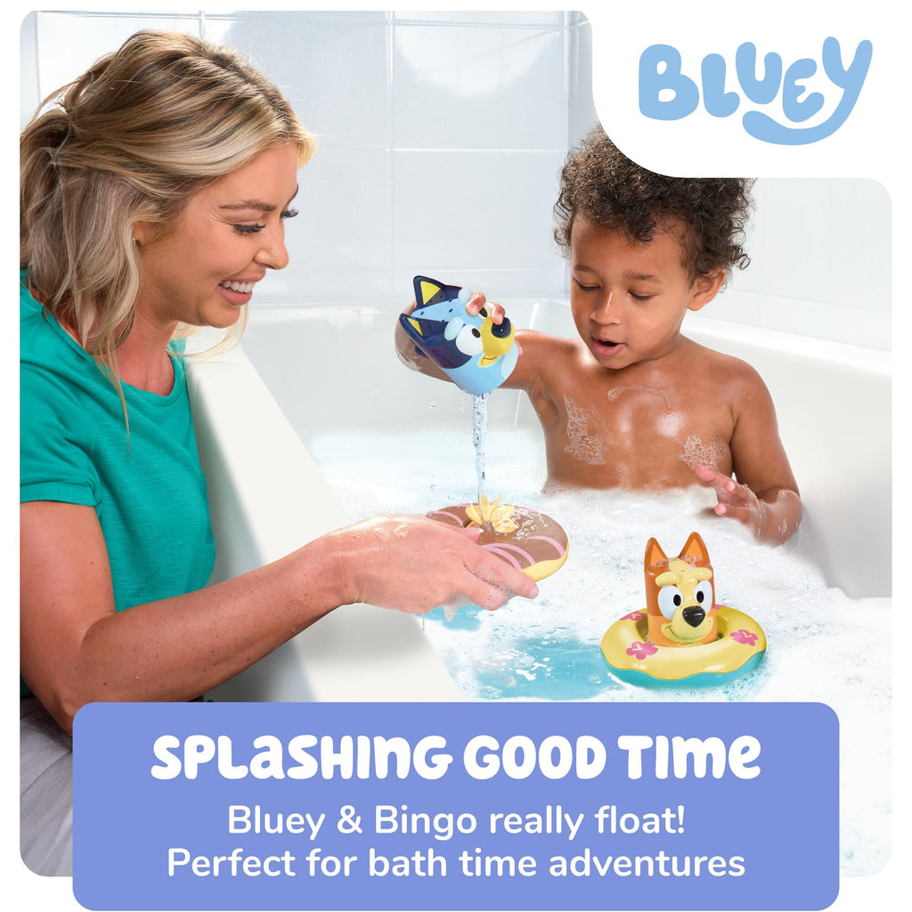 TOMY Toomies Splash & Float Bluey and Bingo Water Toys - 2-in-1 Bath & Pool Set with Pour Cups and Water Wheels - Officially Licensed - Ages 18m+