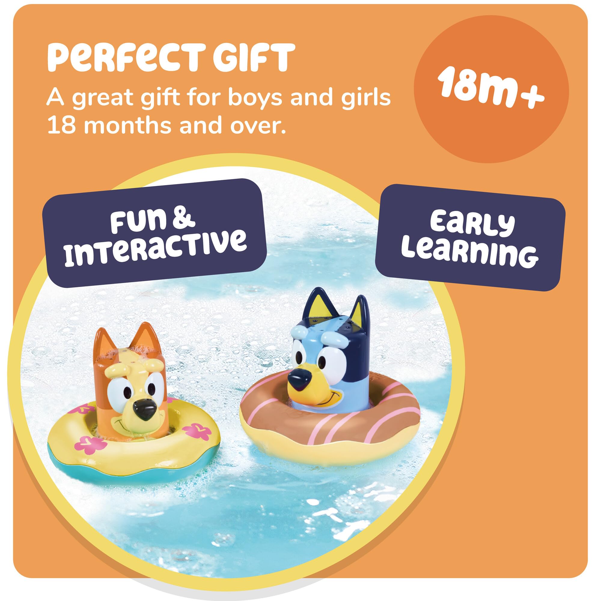 TOMY Toomies Splash & Float Bluey and Bingo Water Toys - 2-in-1 Bath & Pool Set with Pour Cups and Water Wheels - Officially Licensed - Ages 18m+