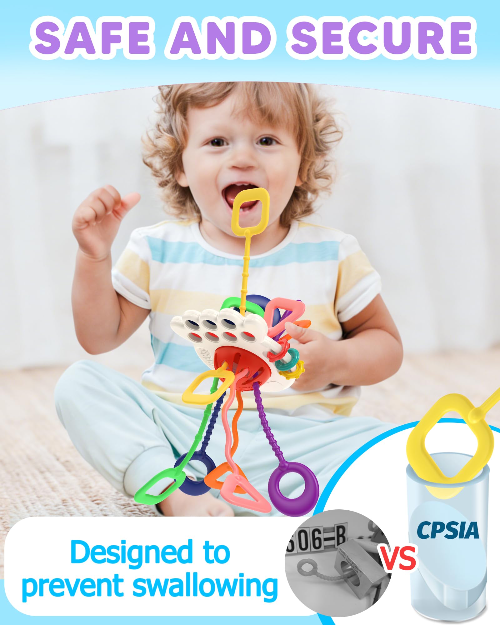 Tonberless Baby Sensory Octopus Toy – Montessori Pull String Toy for 6-18 Months, Travel-Friendly