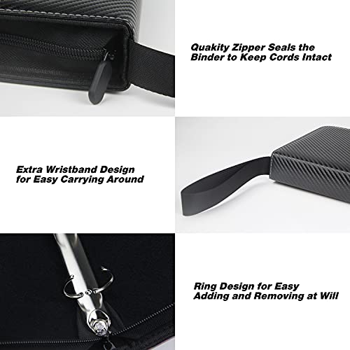 TONESPAC 400-Pocket Card Binder, Stripe Black, PU Cover with Carrying Strap for Trading Cards, Sports Cards, and More