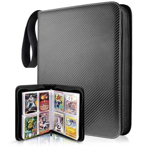 TONESPAC 400-Pocket Card Binder, Stripe Black, PU Cover with Carrying Strap for Trading Cards, Sports Cards, and More