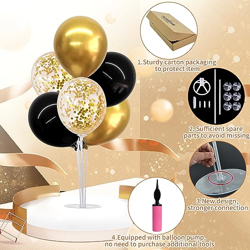 TONIFUL 4-Pack Black Gold Balloon Centerpieces for Graduation 2026, Birthday & Anniversary – Reusable Stand Kit with 32 Balloons