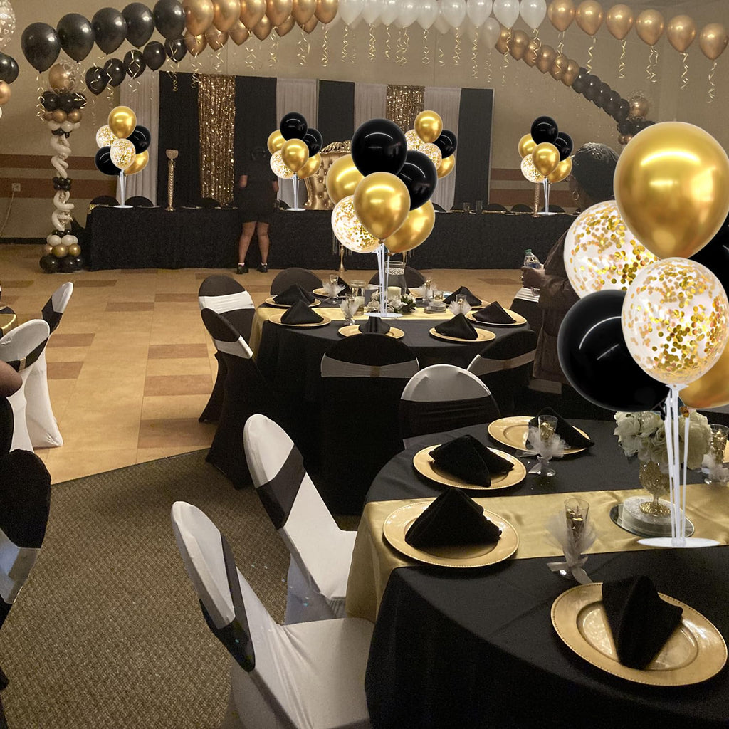 TONIFUL 4-Pack Black Gold Balloon Centerpieces for Graduation 2026, Birthday & Anniversary – Reusable Stand Kit with 32 Balloons