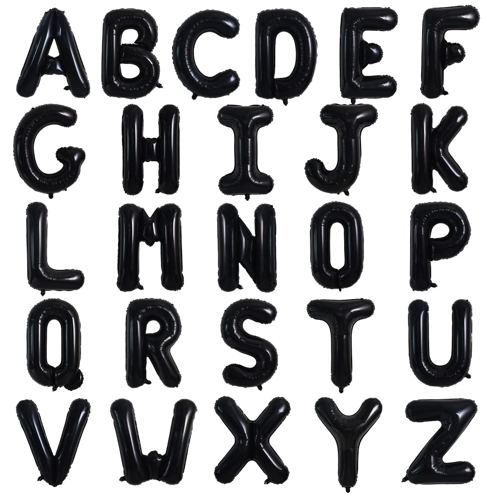 TONIFUL 52-Piece 16-Inch Black Foil Letter Balloons – Two Complete Alphabets for Custom Phrases