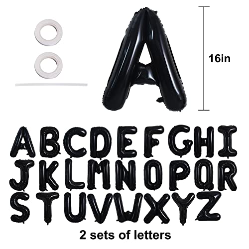 TONIFUL 52-Piece 16-Inch Black Foil Letter Balloons – Two Complete Alphabets for Custom Phrases