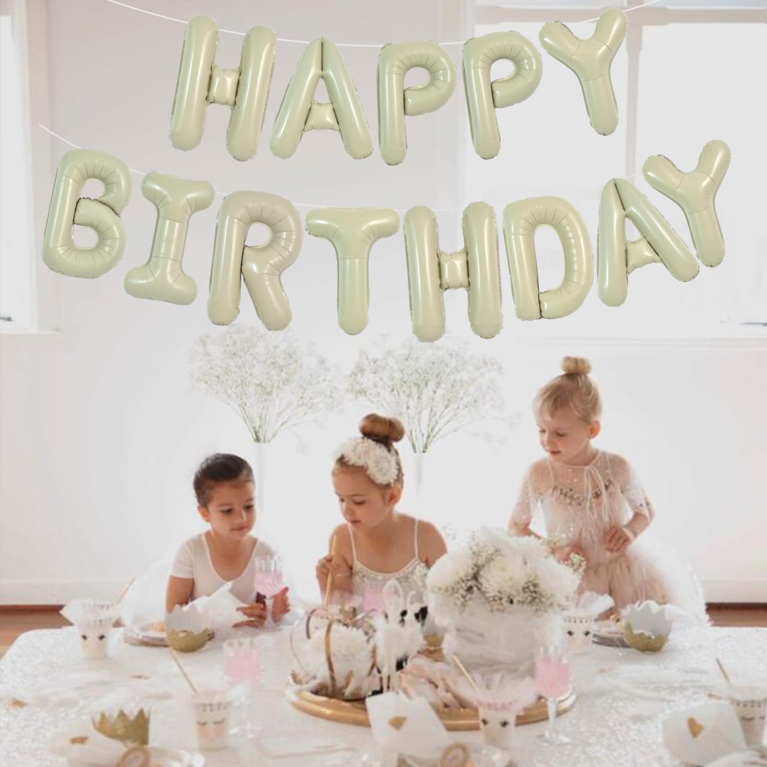 TONIFUL 52-Piece 16-Inch Cream Green Foil Alphabet Balloons for Custom Phrases and Party Decor