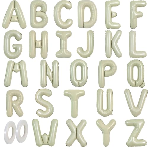 TONIFUL 52-Piece 16-Inch Cream Green Foil Alphabet Balloons for Custom Phrases and Party Decor
