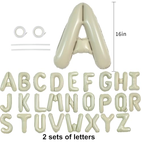 TONIFUL 52-Piece 16-Inch Cream Green Foil Alphabet Balloons for Custom Phrases and Party Decor