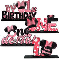 TONIFUL Pink Mouse 1st Birthday Party Centerpieces (4 Pack) – Wooden Table Decor for Girls