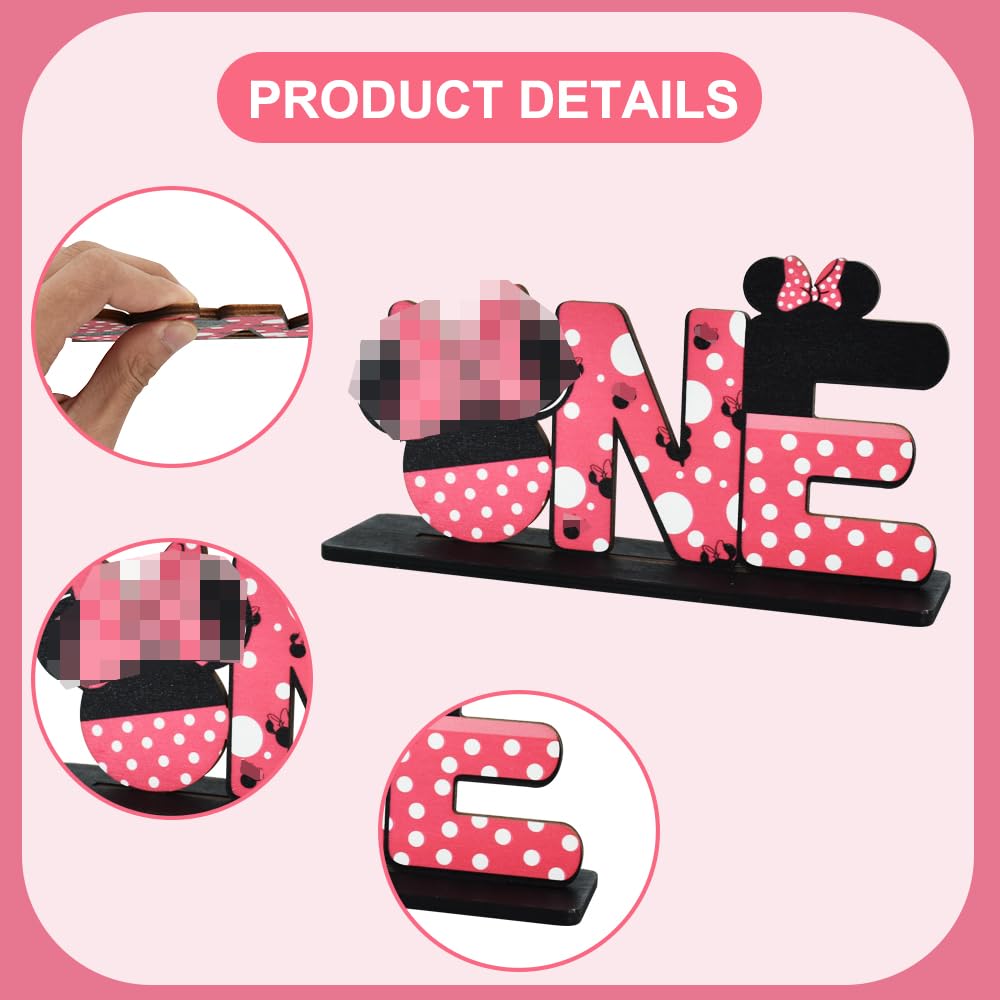 TONIFUL Pink Mouse 1st Birthday Party Centerpieces (4 Pack) – Wooden Table Decor for Girls