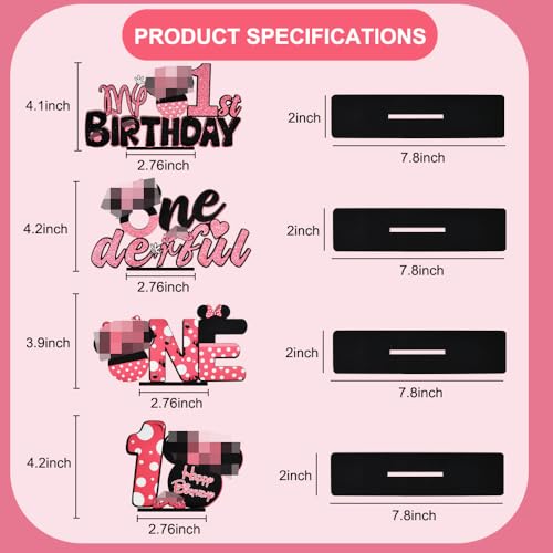 TONIFUL Pink Mouse 1st Birthday Party Centerpieces (4 Pack) – Wooden Table Decor for Girls