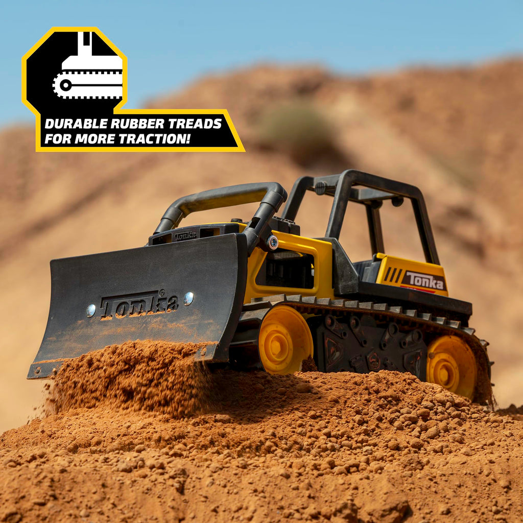 Tonka Steel Classics Bulldozer – Real Steel Construction Toy Truck for Kids Ages 3+