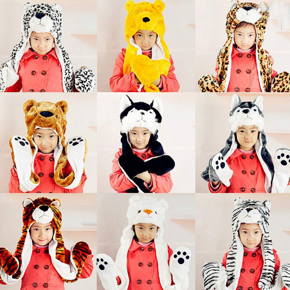 TONWHAR Cartoon Animal Hood Hoodie Hat with Attached Scarf and Mittens for Girls