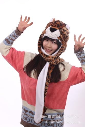 TONWHAR Cartoon Animal Hood Hoodie Hat with Attached Scarf and Mittens – Soft Plush Fleece One Size for Kids and Adults