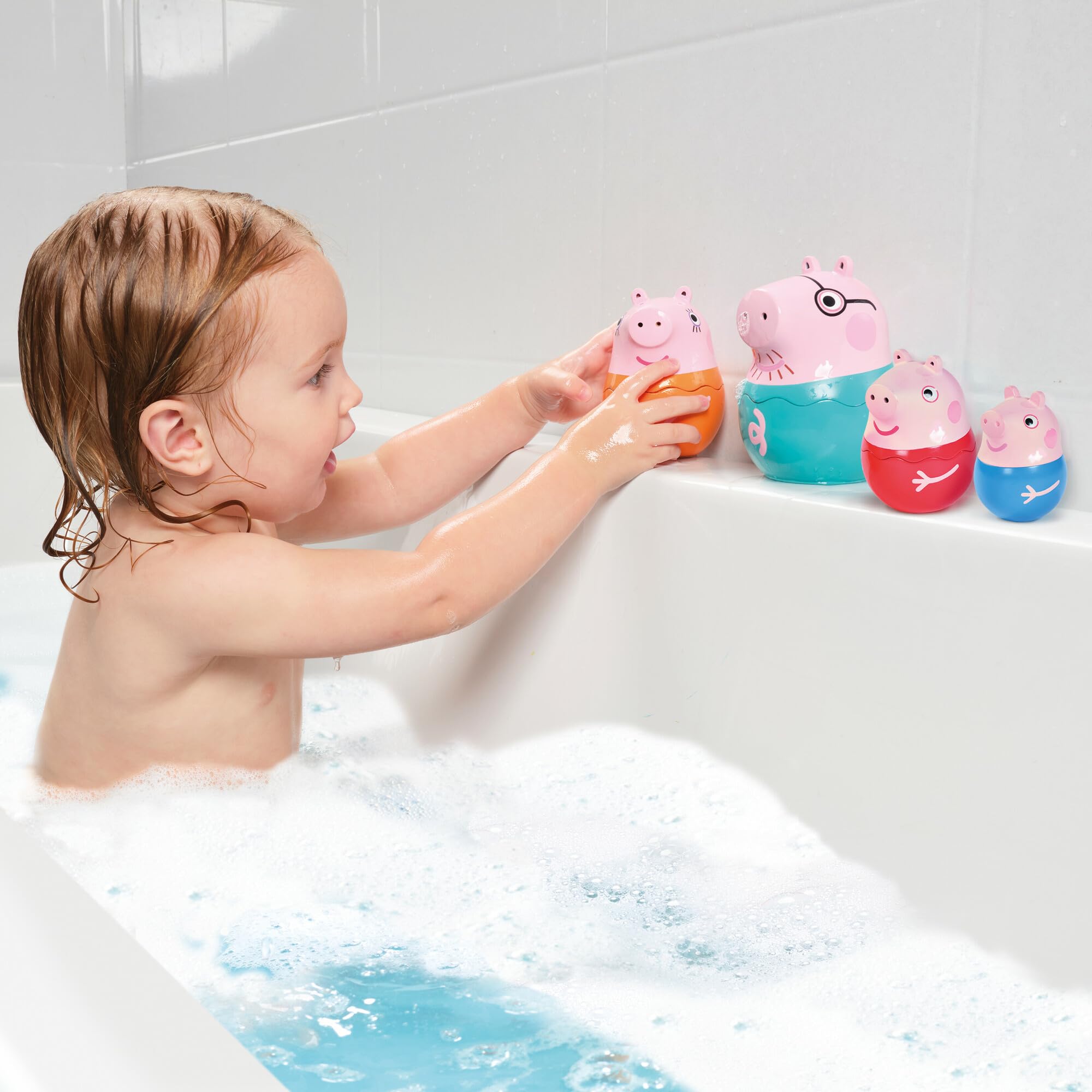 Toomies Peppa Pig Nesting Family – 4 Characters, Bath Pourers & Rattle Toy for Toddlers 18M+