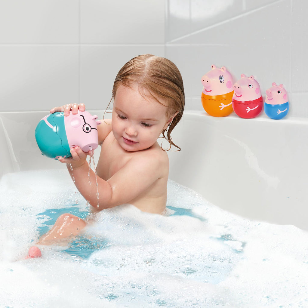Toomies Peppa Pig Nesting Family – 4 Characters, Bath Pourers & Rattle Toy for Toddlers 18M+