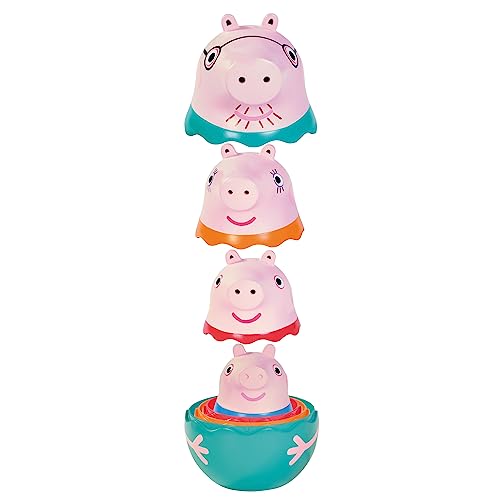 Toomies Peppa Pig Nesting Family – 4 Characters, Bath Pourers & Rattle Toy for Toddlers 18M+