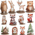 Toosunny 12-Piece Woodland Animal Figurines Set – Rustic Wooden Table Signs for Forest-Themed Party Centerpieces, Baby Shower, Birthday, Camping