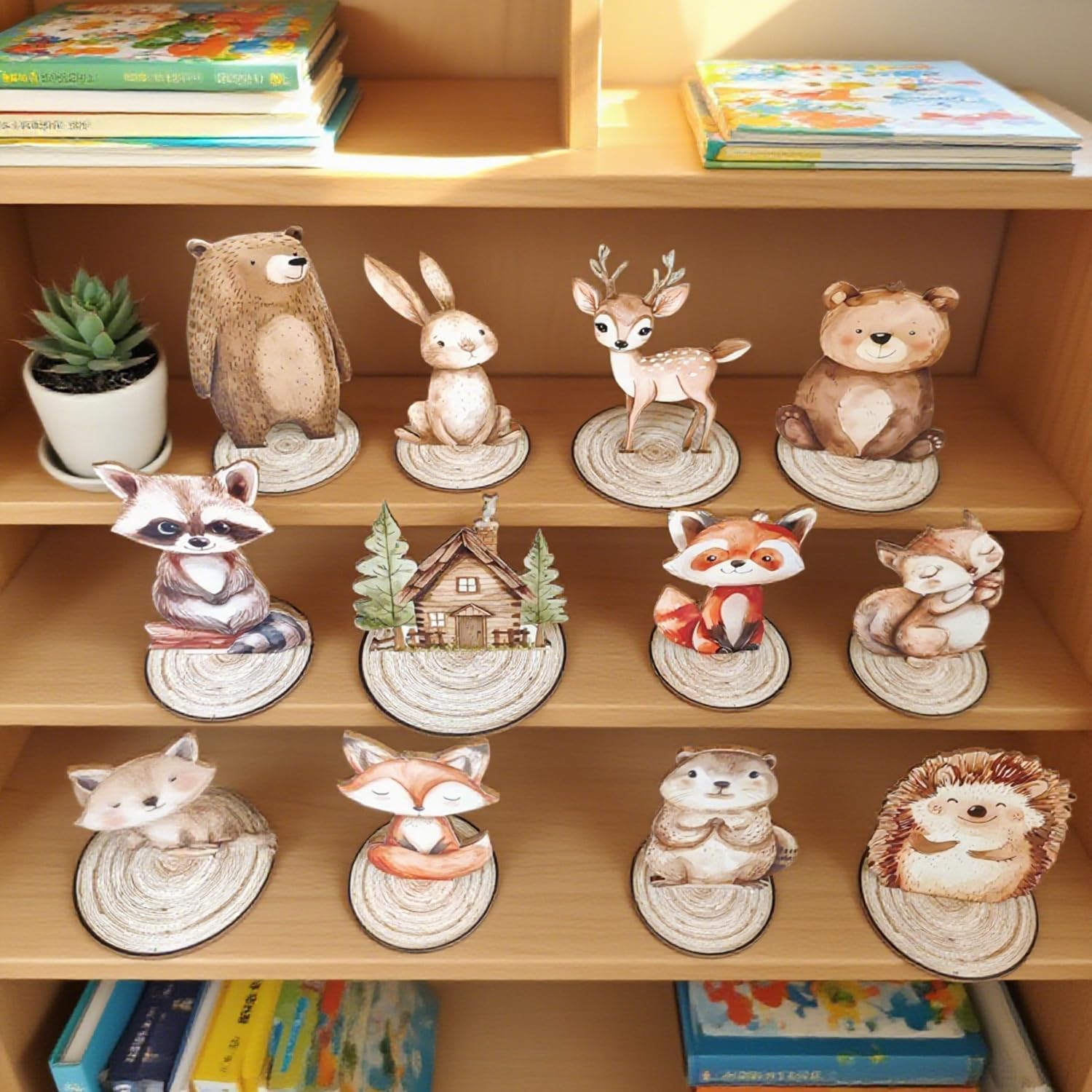 Toosunny 12-Piece Woodland Animal Figurines Set – Rustic Wooden Table Signs for Forest-Themed Party Centerpieces, Baby Shower, Birthday, Camping