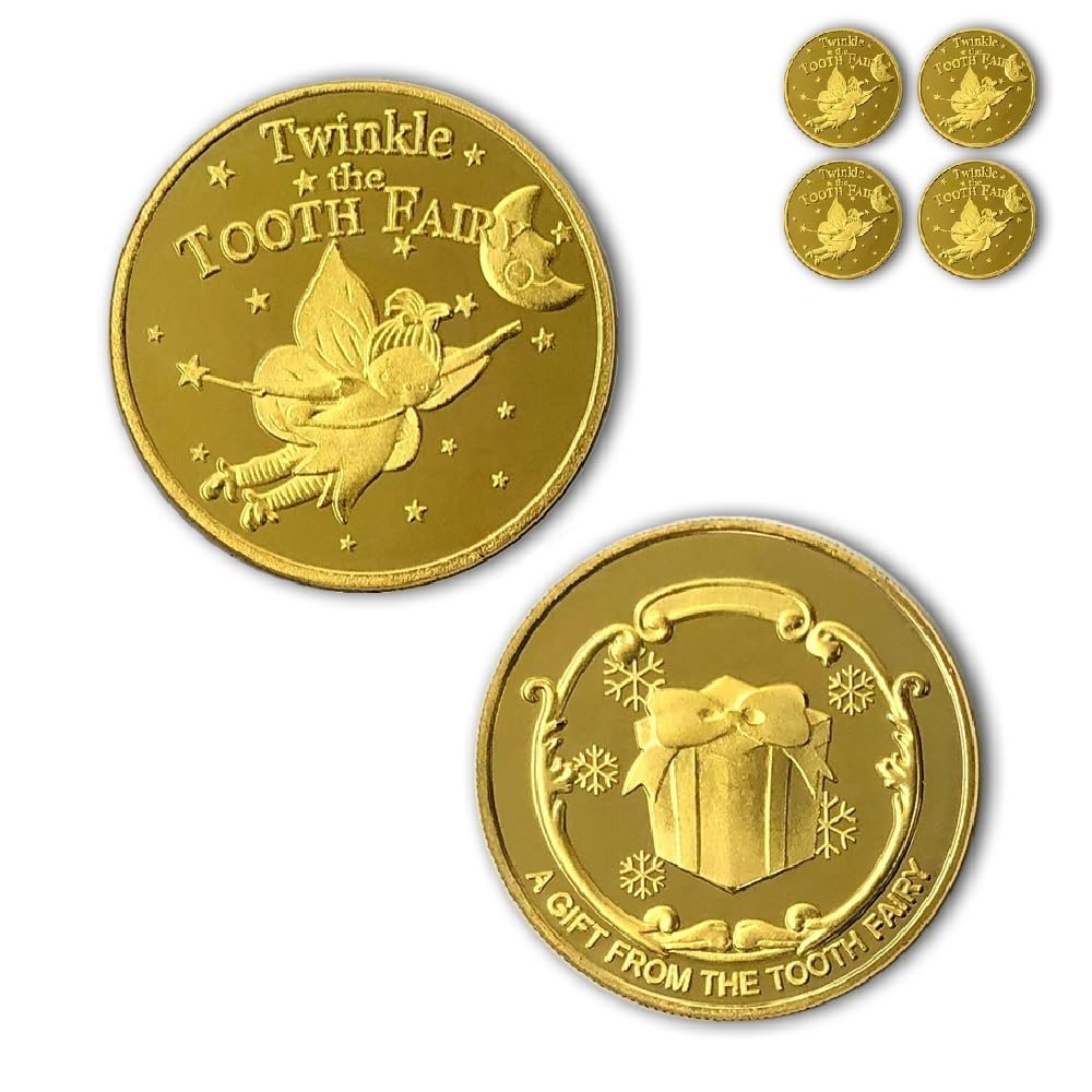 Tooth Fairy Coins – 8 Pack Golden Zinc Alloy Keepsakes for Lost Tooth Kids