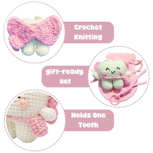 Tooth Fairy Crochet Plush with Detachable Tooth Pouch & Key Ring – Pink